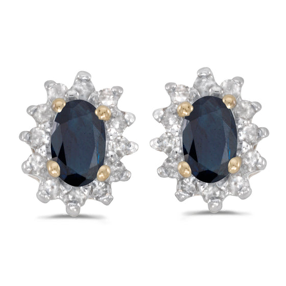 14k Yellow Gold Oval Sapphire And Diamond Earrings