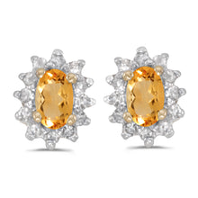  14k Yellow Gold Oval Citrine And Diamond Earrings