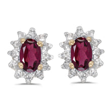  14k Yellow Gold Oval Rhodolite Garnet And Diamond Earrings
