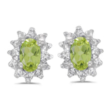  14k White Gold Oval Peridot And Diamond Earrings