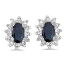  14k White Gold Oval Sapphire And Diamond Earrings