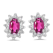  14k White Gold Oval Pink Topaz And Diamond Earrings