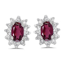  14k White Gold Oval Rhodolite Garnet And Diamond Earrings