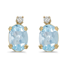  14k Yellow Gold Oval Aquamarine And Diamond Earrings