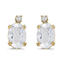  14k Yellow Gold Oval White Topaz And Diamond Earrings