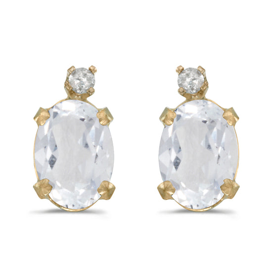 14k Yellow Gold Oval White Topaz And Diamond Earrings