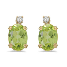  14k Yellow Gold Oval Peridot And Diamond Earrings