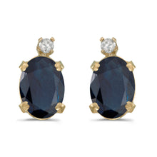  14k Yellow Gold Oval Sapphire And Diamond Earrings