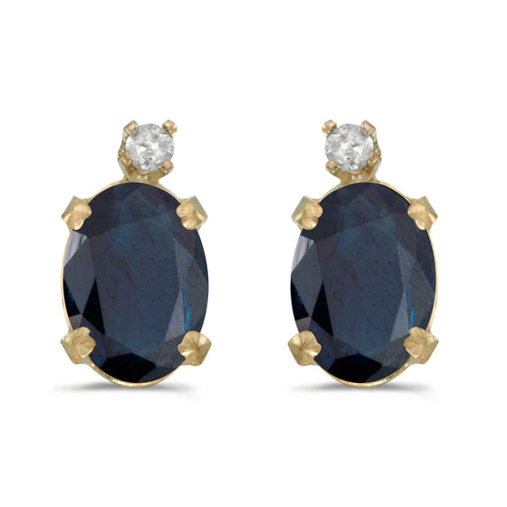 14k Yellow Gold Oval Sapphire And Diamond Earrings