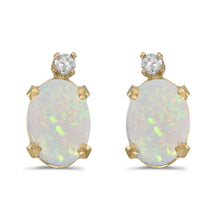  14k Yellow Gold Oval Opal And Diamond Earrings
