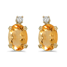  14k Yellow Gold Oval Citrine And Diamond Earrings