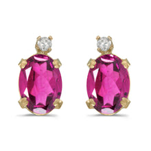  14k Yellow Gold Oval Pink Topaz And Diamond Earrings