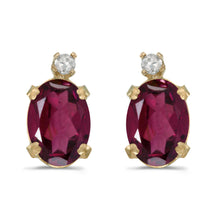  14k Yellow Gold Oval Rhodolite Garnet And Diamond Earrings