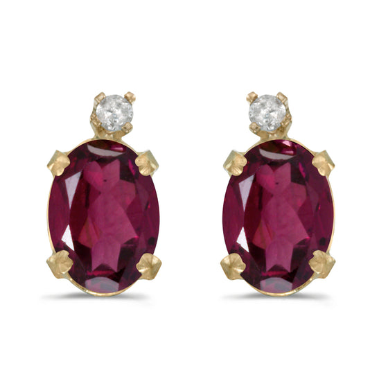 14k Yellow Gold Oval Rhodolite Garnet And Diamond Earrings