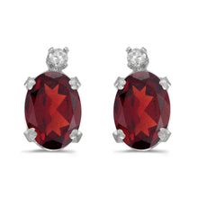  14k White Gold Oval Garnet And Diamond Earrings