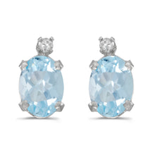  14k White Gold Oval Aquamarine And Diamond Earrings