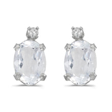  14k White Gold Oval White Topaz And Diamond Earrings
