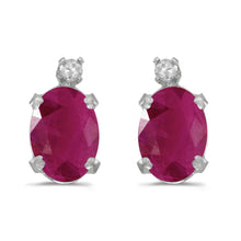  14k White Gold Oval Ruby And Diamond Earrings