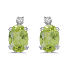  14k White Gold Oval Peridot And Diamond Earrings