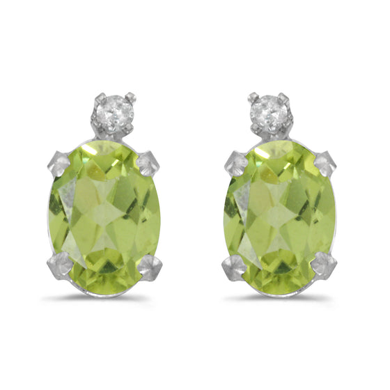 14k White Gold Oval Peridot And Diamond Earrings