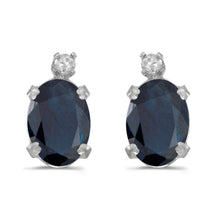  14k White Gold Oval Sapphire And Diamond Earrings