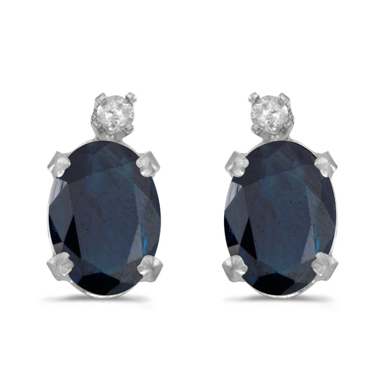 14k White Gold Oval Sapphire And Diamond Earrings