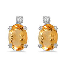  14k White Gold Oval Citrine And Diamond Earrings