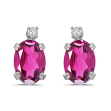  14k White Gold Oval Pink Topaz And Diamond Earrings