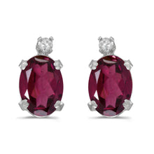  14k White Gold Oval Rhodolite Garnet And Diamond Earrings
