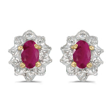  14k Yellow Gold Oval Ruby And Diamond Earrings