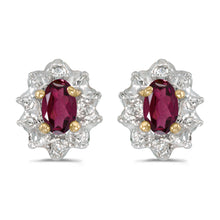  14k Yellow Gold Oval Rhodolite Garnet And Diamond Earrings