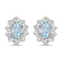  14k White Gold Oval Aquamarine And Diamond Earrings