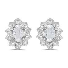  14k White Gold Oval White Topaz And Diamond Earrings