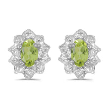  14k White Gold Oval Peridot And Diamond Earrings