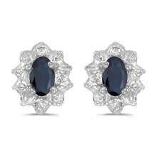  14k White Gold Oval Sapphire And Diamond Earrings