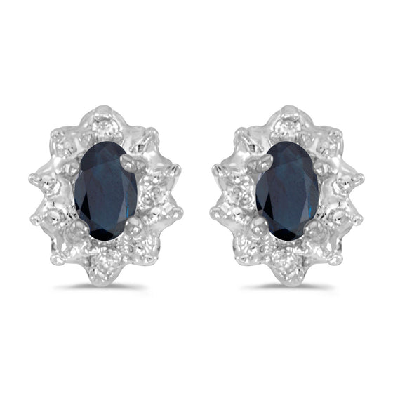 14k White Gold Oval Sapphire And Diamond Earrings