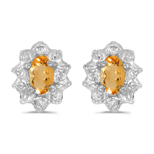  14k White Gold Oval Citrine And Diamond Earrings