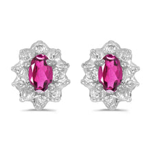  14k White Gold Oval Pink Topaz And Diamond Earrings