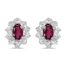  14k White Gold Oval Rhodolite Garnet And Diamond Earrings