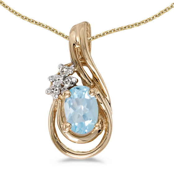 14k Yellow Gold Oval Aquamarine And Diamond Teardrop Pendant