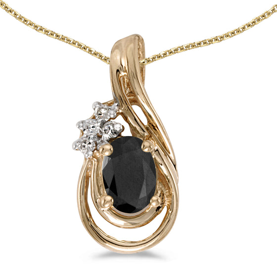 14k Yellow Gold Oval Onyx And Diamond Teardrop Pendant