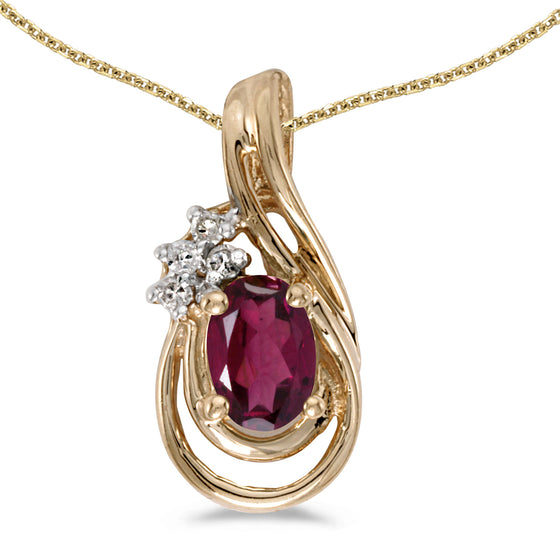 14k Yellow Gold Oval Rhodolite Garnet And Diamond Teardrop Pendant