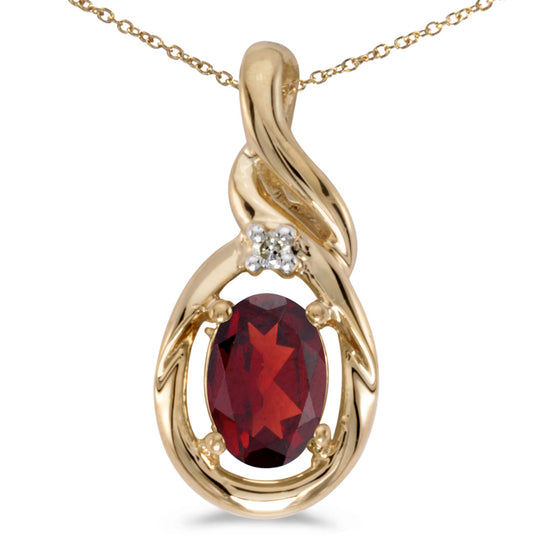 14k Yellow Gold Oval Garnet And Diamond Pendant