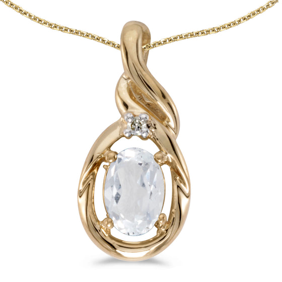 14k Yellow Gold Oval White Topaz And Diamond Pendant