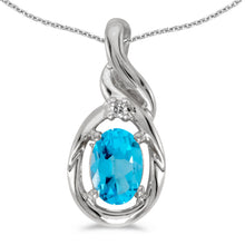  14k White Gold Oval Blue Topaz And Diamond Pendant
