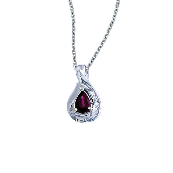 14K White Gold Pear Ruby and Diamond Pendant