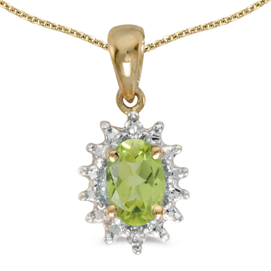 14k Yellow Gold Oval Peridot And Diamond Pendant