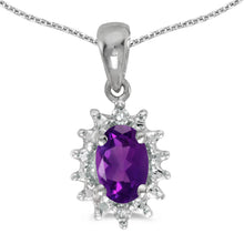  14k White Gold Oval Amethyst And Diamond Pendant