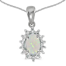  14k White Gold Oval Opal And Diamond Pendant