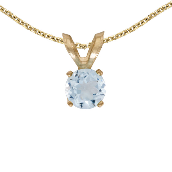 14k Yellow Gold Round Aquamarine Pendant